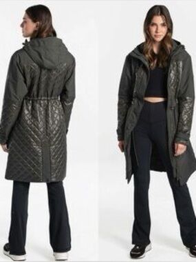 Lole Avery Insulated Quilted Hooded Long Parka Jacket - Olive Green Medium NEW